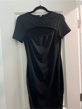 SHEIN Black Short-Sleeve Cutout Midi Dress